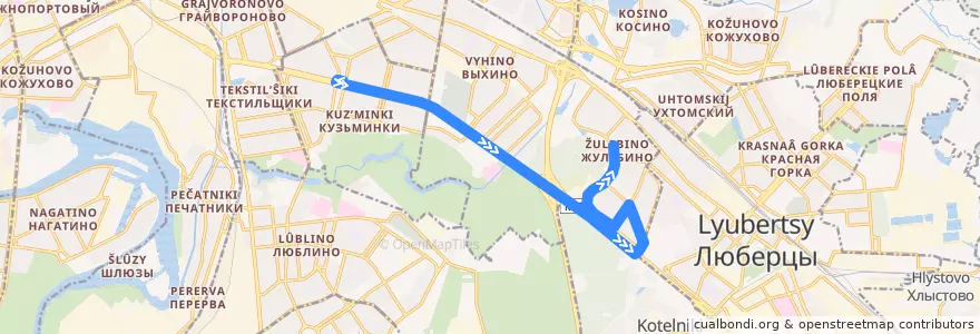 Mapa del recorrido Автобус №89: Метро "Кузьминки" - 2-й микрорайон Жулебина de la línea  en Юго-Восточный административный округ.