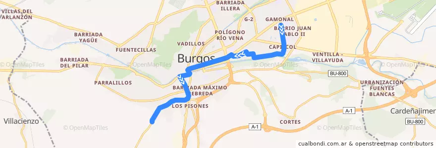 Mapa del recorrido L45: Derechos Humanos - Carretera de Arcos de la línea  en Burgos.