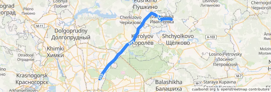 Mapa del recorrido Автобус 316: Москва (метро «ВДНХ») => Ивантеевка (микрорайон Детская) de la línea  en Föderationskreis Zentralrussland.