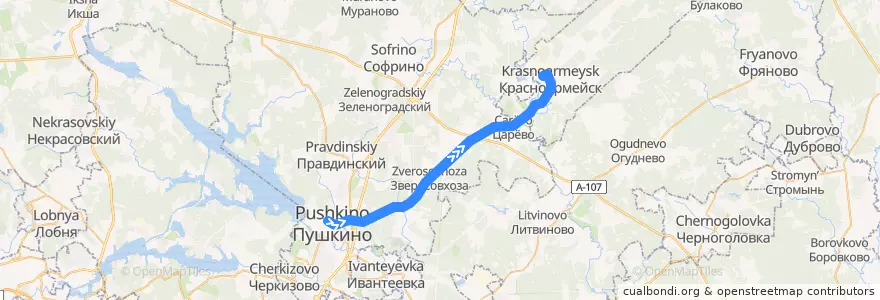 Mapa del recorrido Автобус 21: Пушкино — Красноармейск de la línea  en Пушкинский городской округ.