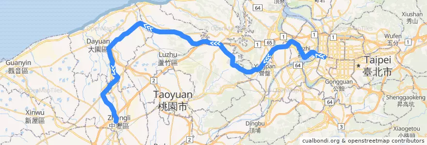 Mapa del recorrido 桃園國際機場捷運 (西向) de la línea  en تایوان.