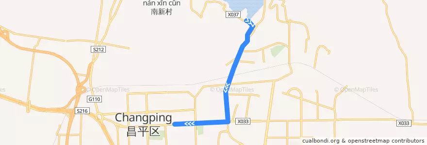 Mapa del recorrido Bus 昌56: 十三陵水库 => 水屯市场 de la línea  en 昌平区.