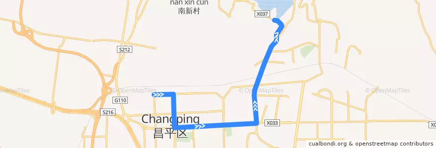 Mapa del recorrido Bus 昌56: 水屯市场 => 十三陵水库 de la línea  en 昌平区.