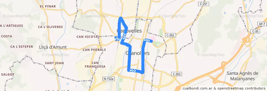 Mapa del recorrido L1 Can Gili - Hospital de la línea  en Granollers.