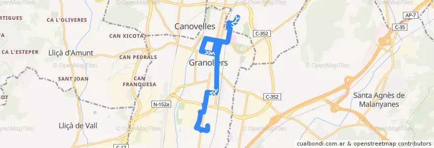 Mapa del recorrido L20 Bellavista - Can Bassa de la línea  en Granollers.