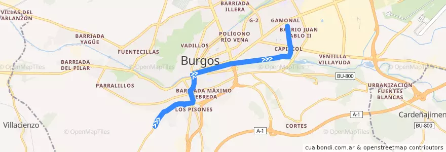 Mapa del recorrido L45: Carretera de Arcos - Derechos Humanos de la línea  en Burgos.