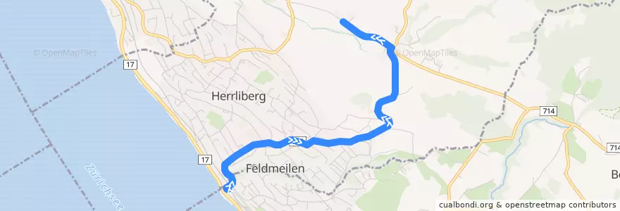 Mapa del recorrido Bus 974: Herrliberg-Feldmeilen, Bahnhof West => Herrliberg, Kirche Wetzwil de la línea  en Bezirk Meilen.