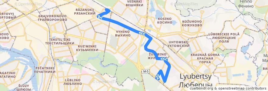 Mapa del recorrido Автобус №279: 6-й микрорайон Жулебина - Улица Паперника de la línea  en Südöstlicher Verwaltungsbezirk.