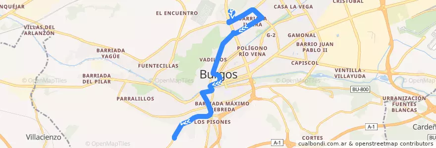 Mapa del recorrido L02: Hospital Universitario - Ctra. Arcos de la línea  en Burgos.