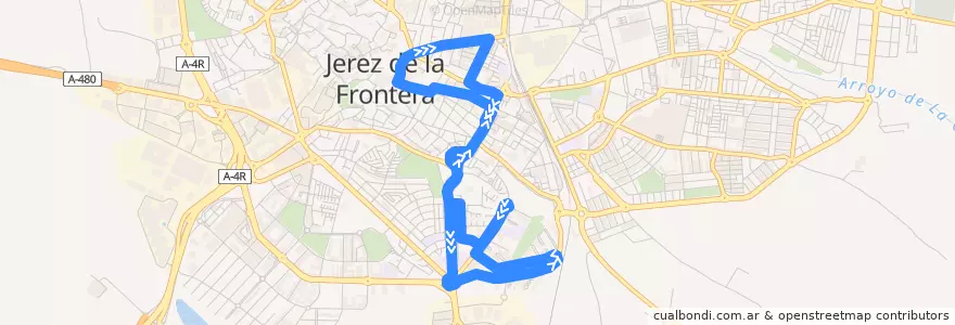 Mapa del recorrido Linea Bus 1 San Telmo de la línea  en Jerez de la Frontera.