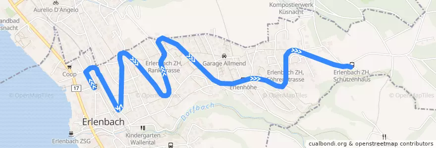 Mapa del recorrido Bus 961: Erlenbach ZH, Bahnhof => Erlenbach ZH, Trottgatter de la línea  en Erlenbach (ZH).