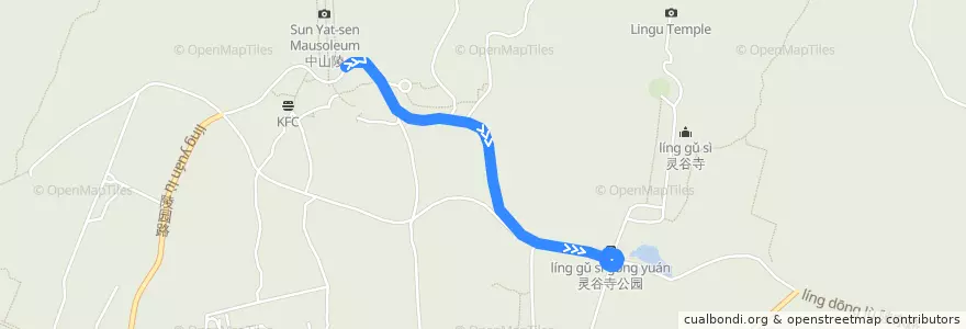 Mapa del recorrido 中山陵景区小火车 de la línea  en Distrito de Xuanwu.