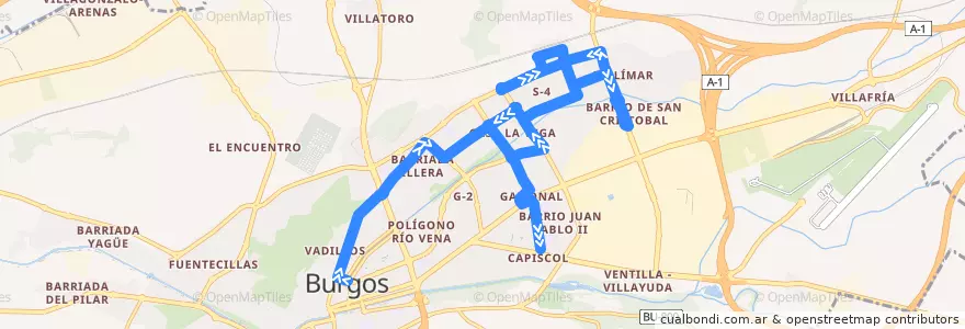 Mapa del recorrido L25: Plaza España - Estación Trenes - Derechos Humanos de la línea  en Burgos.