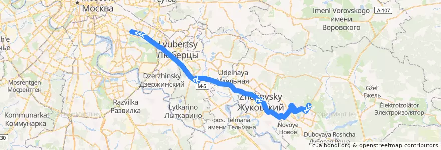 Mapa del recorrido Маршрутка №525: Раменское - метро Кузьминки de la línea  en Московская область.