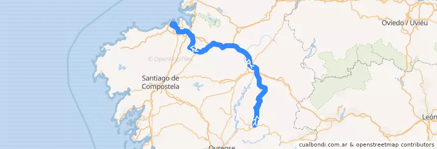 Mapa del recorrido Monforte de Lemos - A Coruña de la línea  en Galice.