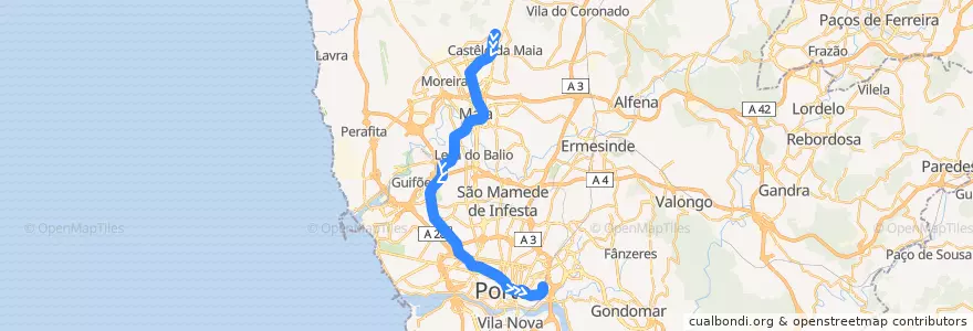 Mapa del recorrido Linha C: ISMAI => Campanhã de la línea  en Área Metropolitana do Porto.