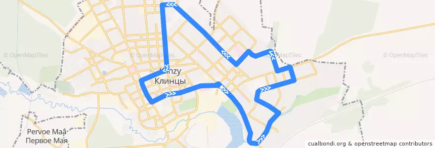 Mapa del recorrido Автобус 17: площадь Ленина — улица Плющенко — улица Рябка — площадь Ленина (кольцевой) de la línea  en городской округ Клинцы.