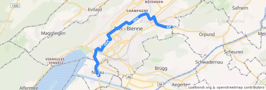 Mapa del recorrido 4 de la línea  en Biel/Bienne.