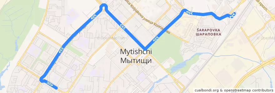 Mapa del recorrido Автобус 11: Станция Мытищи => 6-й микрорайон de la línea  en Mytishchi Urban Okrug.