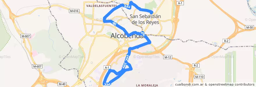 Mapa del recorrido L5 Soto de la Moraleja - Alcobendas - San Sebastián de los Reyes de la línea  en ألكوبينداس.