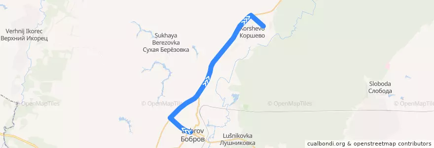 Mapa del recorrido Бобров - Коршево de la línea  en Бобровский район.