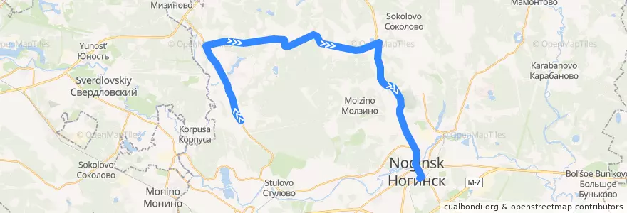 Mapa del recorrido Автобус 22: Кабаново — Ногинск de la línea  en Bogorodsky Stadtbezirk.