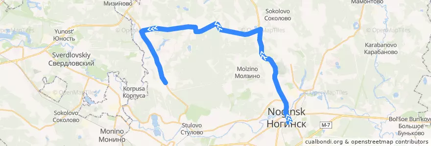 Mapa del recorrido Автобус 22: Ногинск — Кабаново de la línea  en Богородский городской округ.