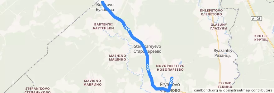 Mapa del recorrido Автобус 28: Фряново (разворотный круг) — Булаково de la línea  en городской округ Щёлково.
