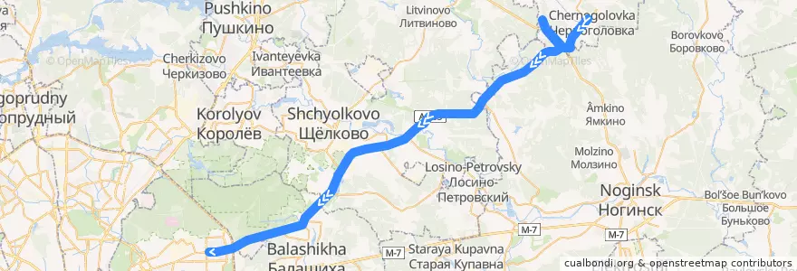 Mapa del recorrido Автобус 320: Черноголовка => Макарово => Москва (метро «Щёлковская») de la línea  en Oblast Moskau.