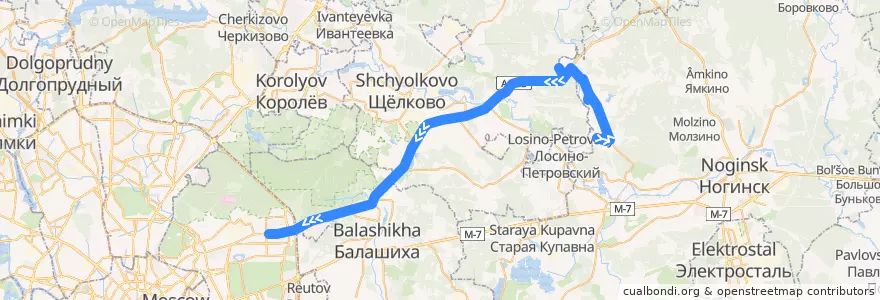 Mapa del recorrido Автобус 321: Марьино => Пятково => Москва (метро «Щёлковская») de la línea  en Moscow Oblast.