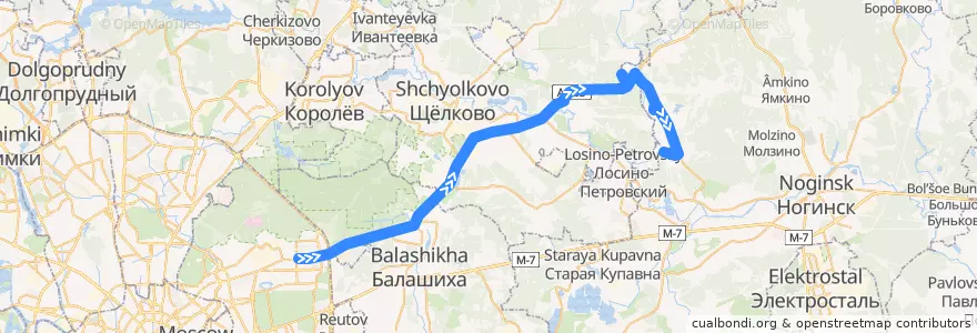 Mapa del recorrido Автобус 321: Москва (метро «Щёлковская») => Пятково => Марьино de la línea  en Oblast Moskau.