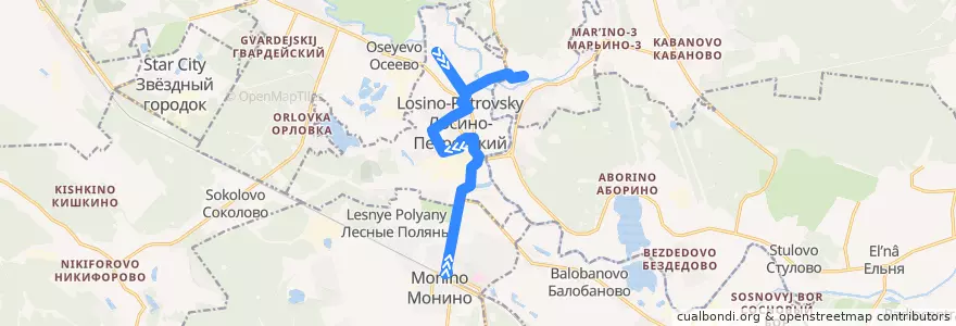 Mapa del recorrido Автобус 32: Станция Монино => Почтовая => Санаторий «Монино» de la línea  en городской округ Лосино-Петровский.