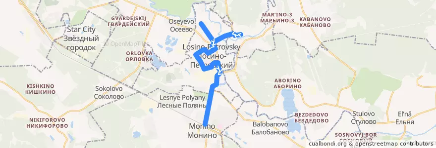 Mapa del recorrido Автобус 32: Санаторий «Монино» => Почтовая => Станция Монино de la línea  en городской округ Лосино-Петровский.