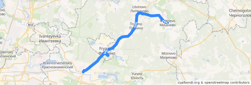 Mapa del recorrido Автобус 33: Мишнево — Щёлково de la línea  en городской округ Щёлково.