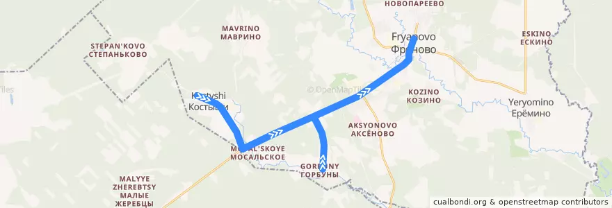 Mapa del recorrido Автобус 35: Костыши — Фряново de la línea  en городской округ Щёлково.