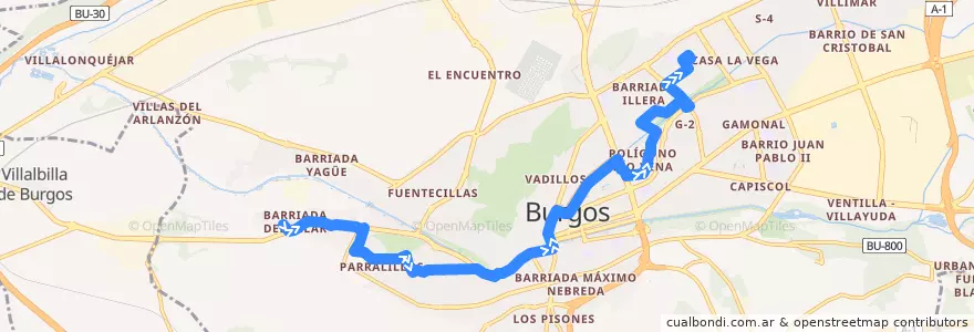 Mapa del recorrido L05: Bº Pilar - G3 de la línea  en Burgos.