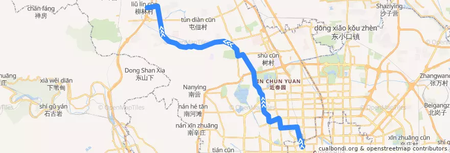Mapa del recorrido Bus 651: 西直门 => 柳林村 de la línea  en 海淀区.