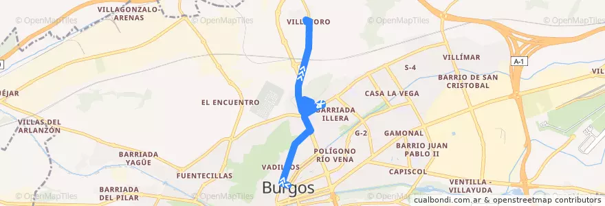Mapa del recorrido L14: Plz. España - Villatoro de la línea  en Burgos.