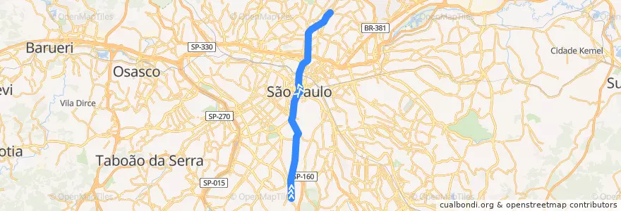 Mapa del recorrido Linha 1 - Azul: Jabaquara ⇒ Tucuruvi de la línea  en São Paulo.