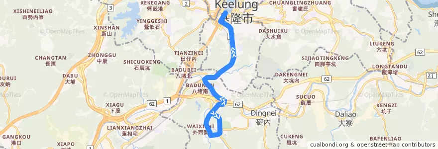 Mapa del recorrido 基隆市公車 602 暖暖 (基隆市公車處) de la línea  en كي لنغ.