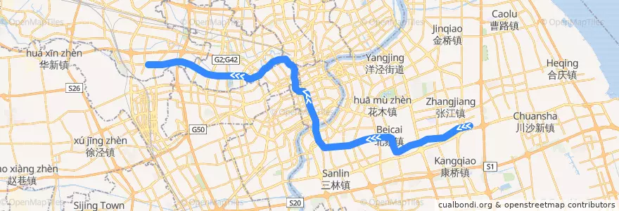 Mapa del recorrido Metro 13号线: 张江路 → 金运路 de la línea  en Shanghai.