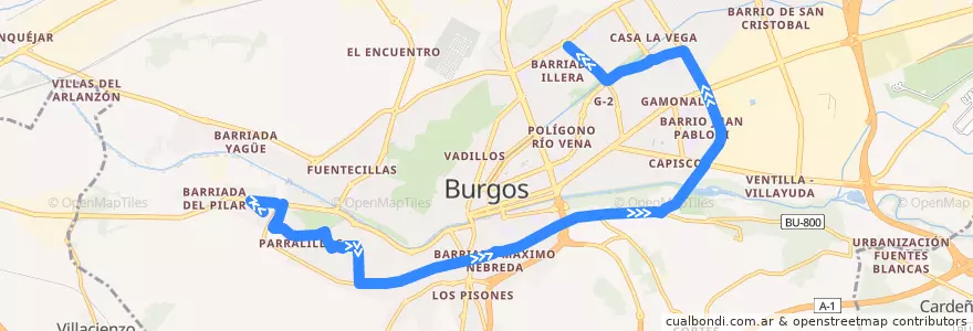 Mapa del recorrido L22: Bulevar - Hospital Universitario de la línea  en Burgos.