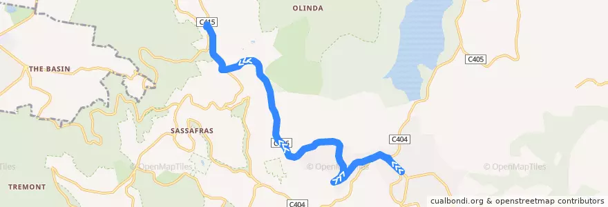 Mapa del recorrido Olinda - Monbulk de la línea  en Shire of Yarra Ranges.