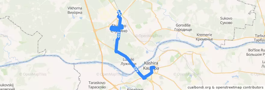 Mapa del recorrido Автобус №43: Ступино-Кашира de la línea  en Oblast' di Mosca.