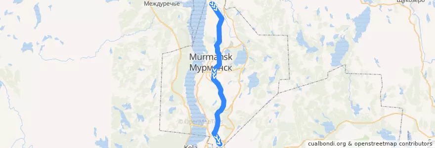 Mapa del recorrido Автобус 10: з-д «Севморпуть» - ул. Героев Рыбачьего de la línea  en Murmansk.