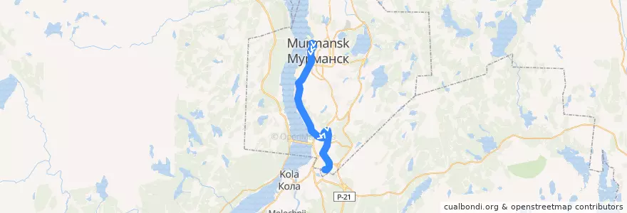Mapa del recorrido Автобус 19: Морской вокзал - ул. Крупской de la línea  en Murmansk.