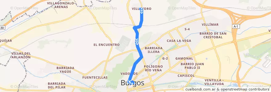 Mapa del recorrido L14: Villatoro -Plaza España de la línea  en Burgos.