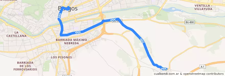 Mapa del recorrido L21: Cortes - Plaza España por Progreso de la línea  en Burgos.