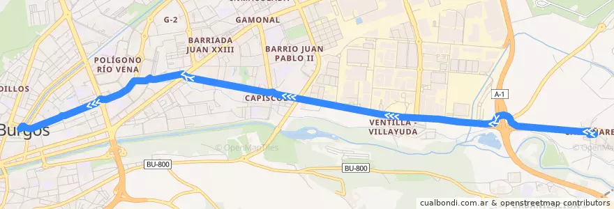 Mapa del recorrido L16: Castañares - Plaza España de la línea  en Burgos.