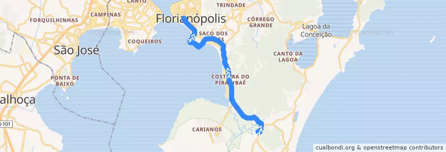 Mapa del recorrido Ônibus 430: Rio Tavares, TIRIO => TICEN de la línea  en Флорианополис.